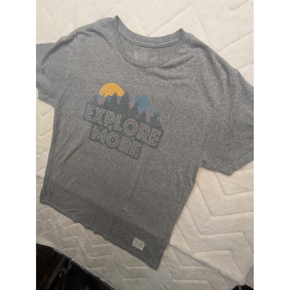 Retro Brand Explore More Graphic T-Shirt Gray Heather Mountains Mens Medium